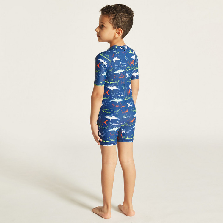 Juniors Printed Swimwear with Short Sleeves