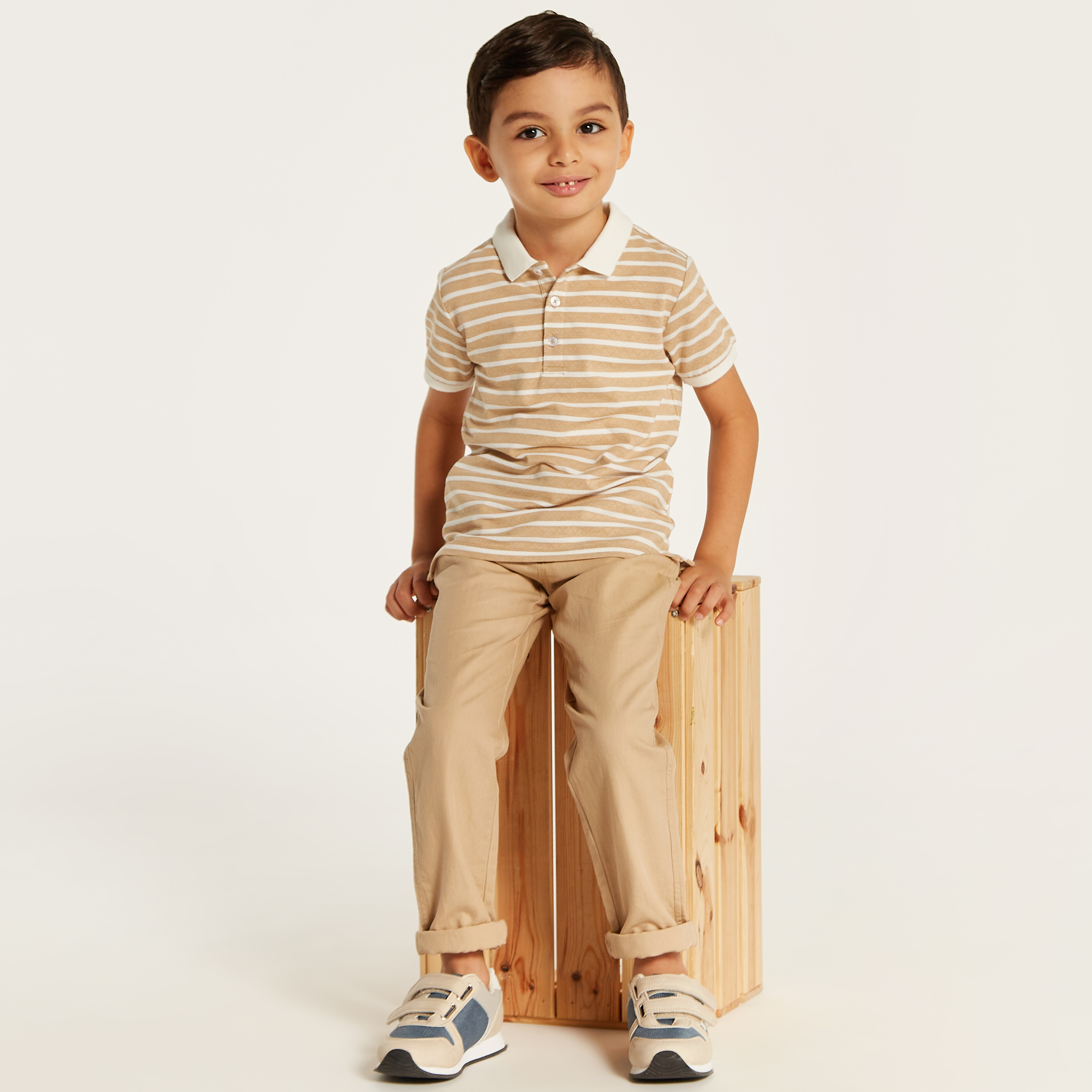 Juniors Striped Polo T-shirt with Short Sleeves and Button Closure-boys-clothing-tshirtsandpolos-image-1