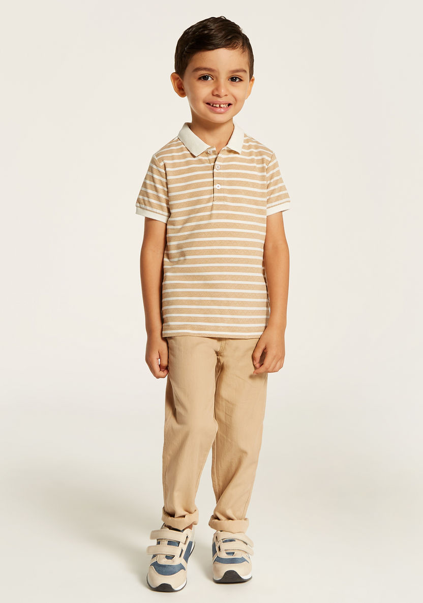 Juniors Striped Polo T-shirt with Short Sleeves and Button Closure-T Shirts-image-1