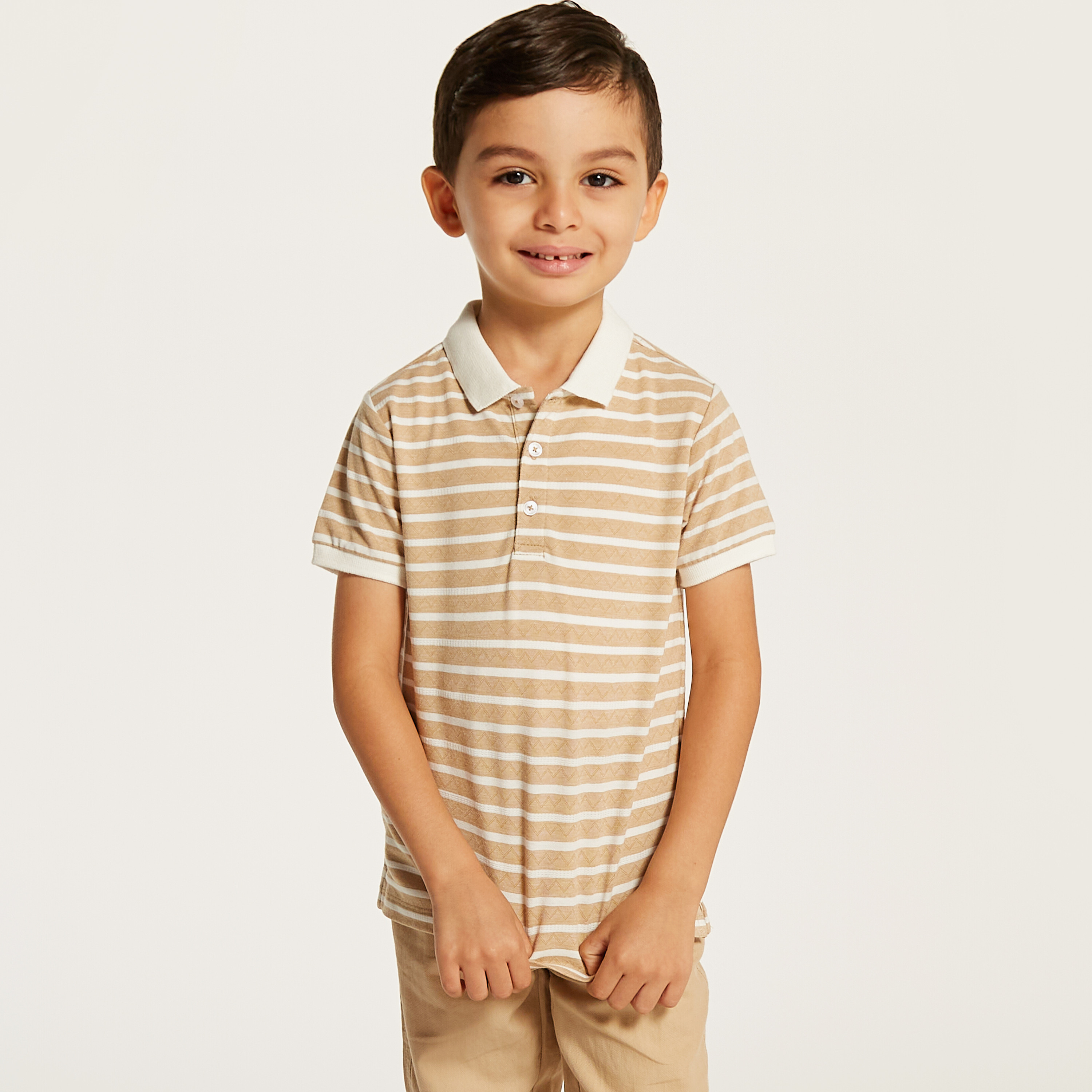 Juniors Striped Polo T-shirt with Short Sleeves and Button Closure-boys-clothing-tshirtsandpolos-image-3