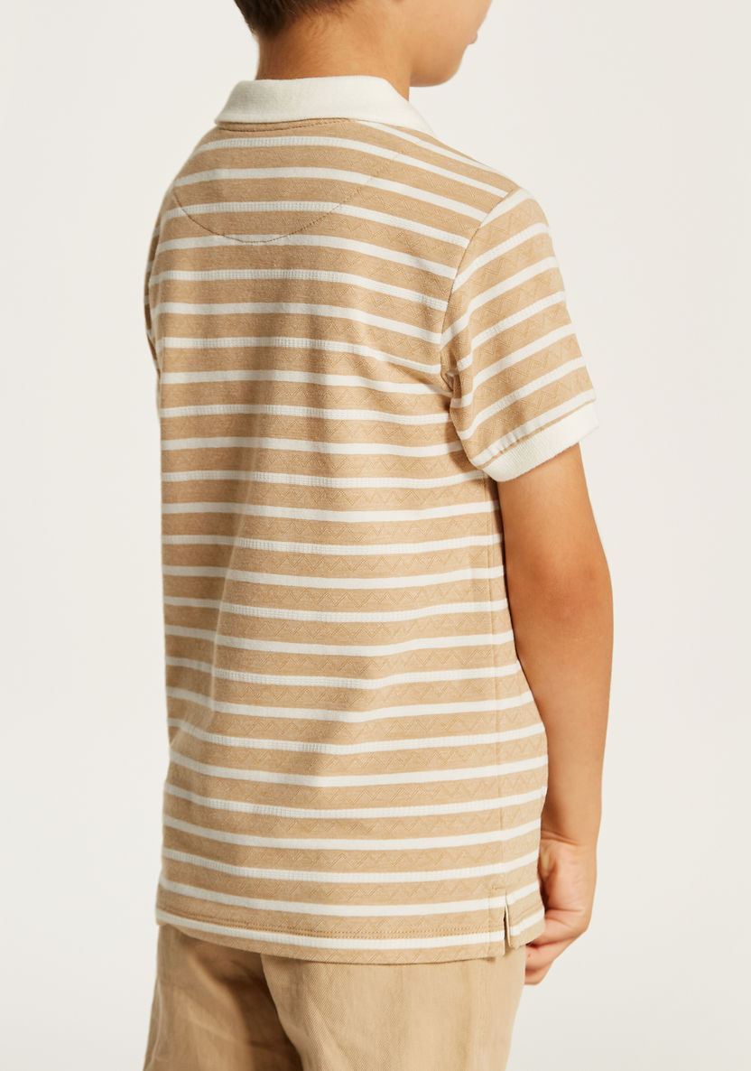 Juniors Striped Polo T-shirt with Short Sleeves and Button Closure-T Shirts-image-3