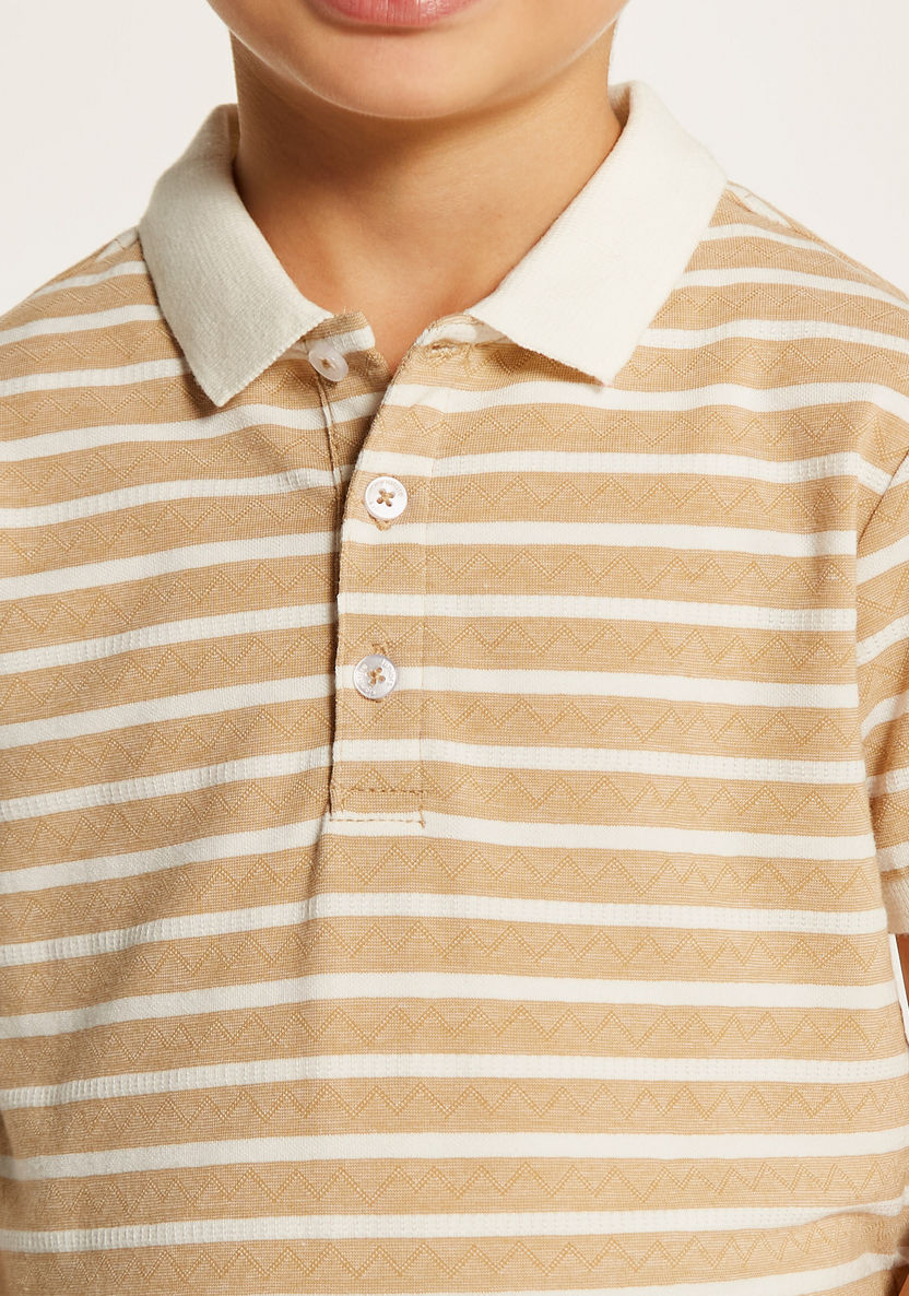 Juniors Striped Polo T-shirt with Short Sleeves and Button Closure-T Shirts-image-4