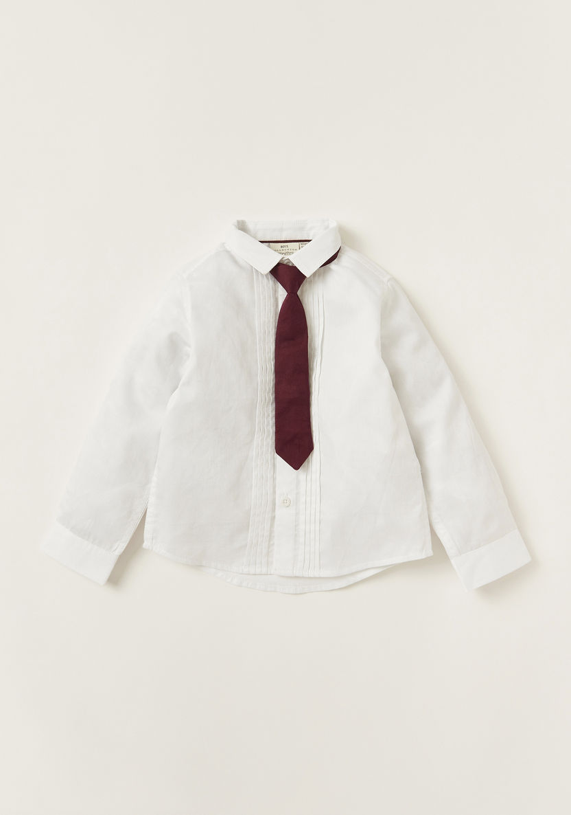 Juniors Solid Shirt with Long Sleeves and Tie-Shirts-image-0