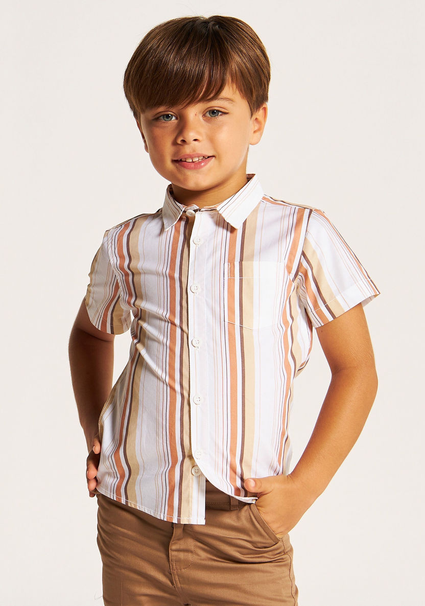 Juniors Striped Short Sleeves Shirt with Button Closure and Pocket-Shirts-image-1