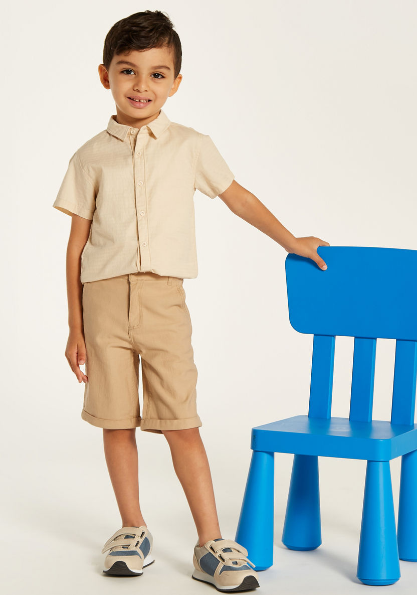 Juniors Textured Shirt with Button Closure and Short Sleeves-Shirts-image-0
