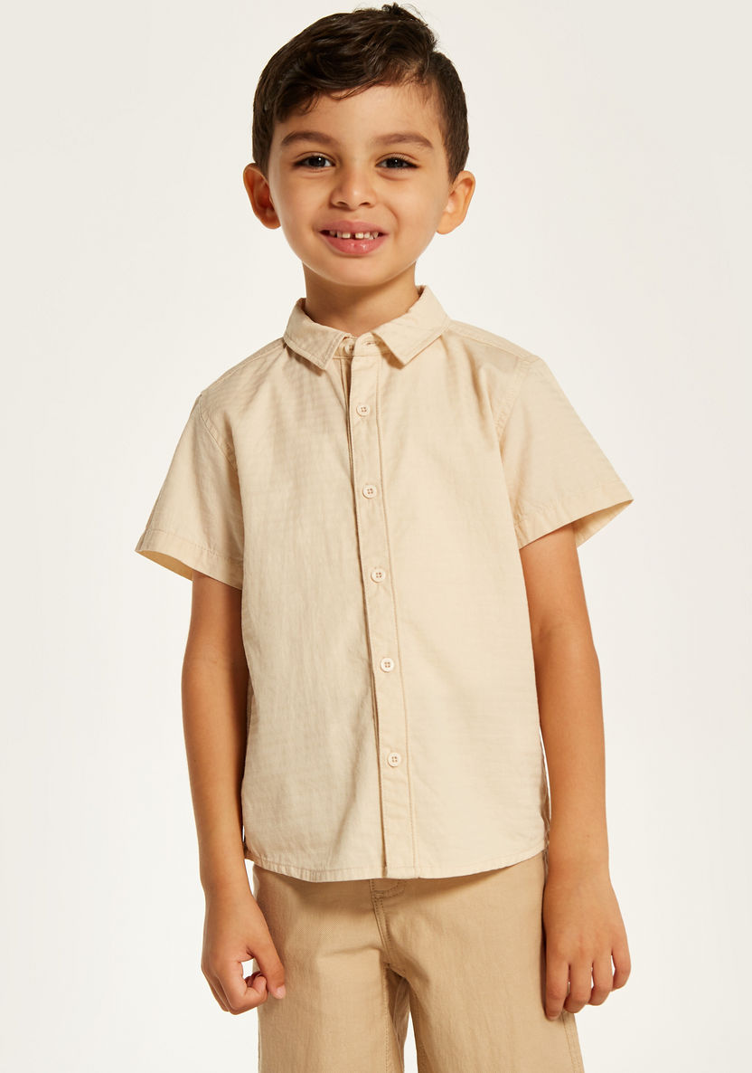 Juniors Textured Shirt with Button Closure and Short Sleeves-Shirts-image-1