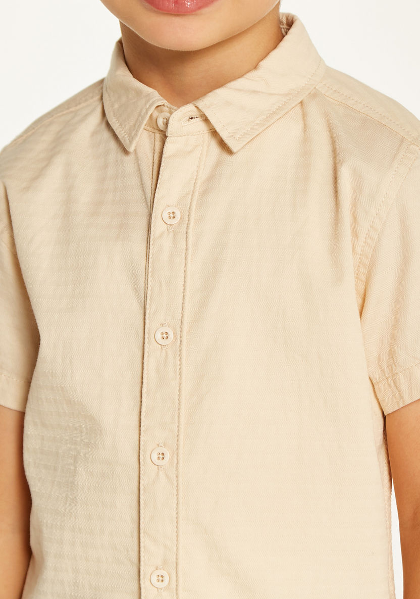 Juniors Textured Shirt with Button Closure and Short Sleeves-Shirts-image-2