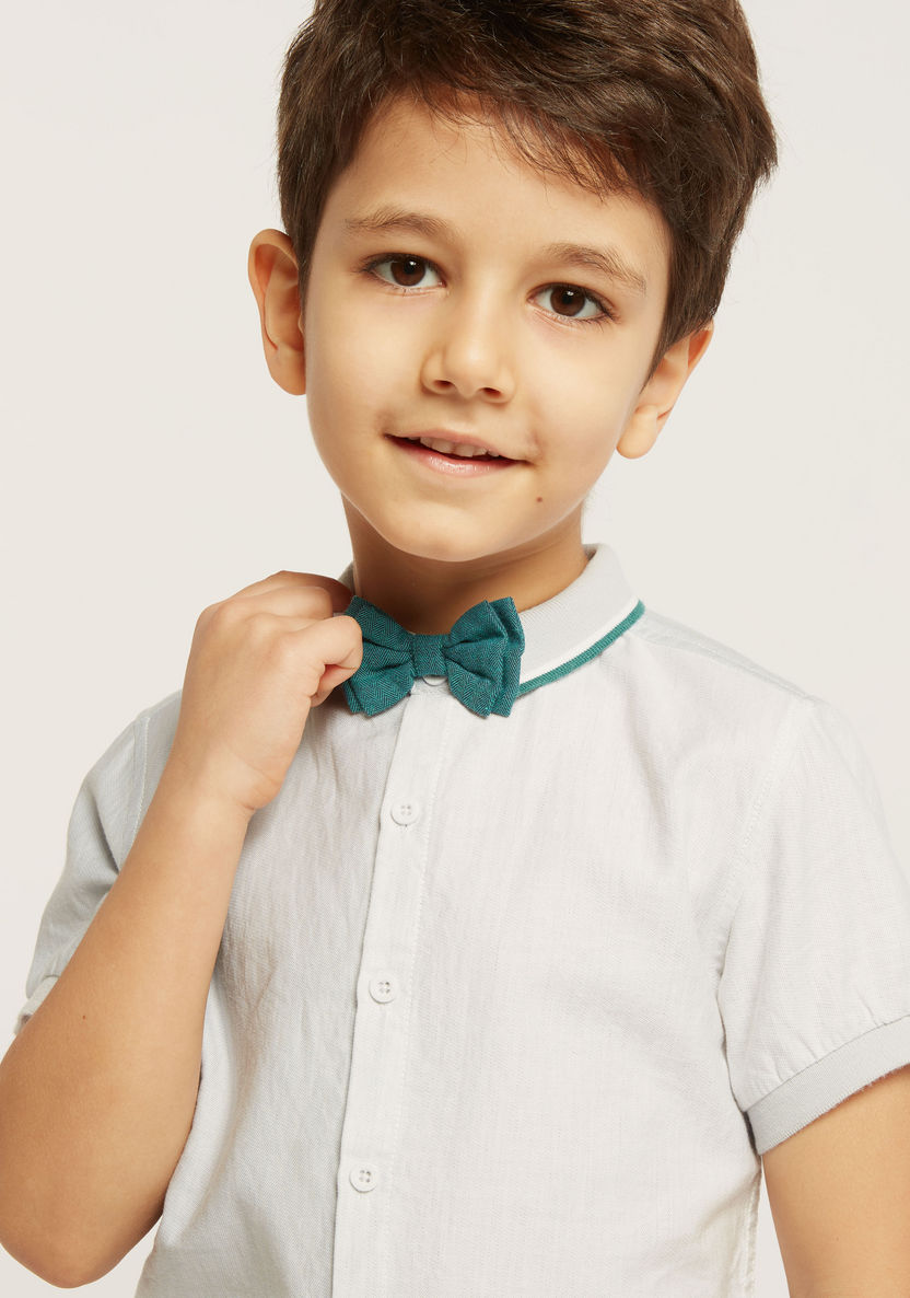 Juniors Solid Shirt with Button Closure and Bow Detail-Shirts-image-0