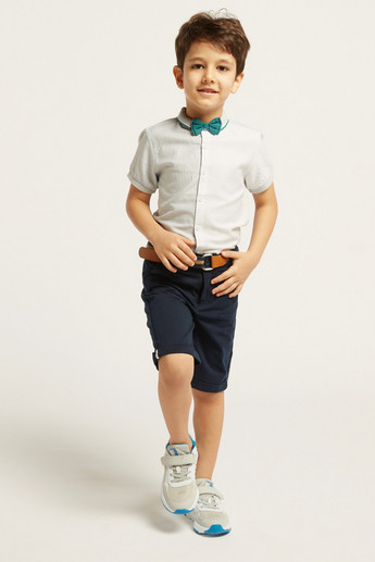 Juniors Solid Shirt with Button Closure and Bow Detail