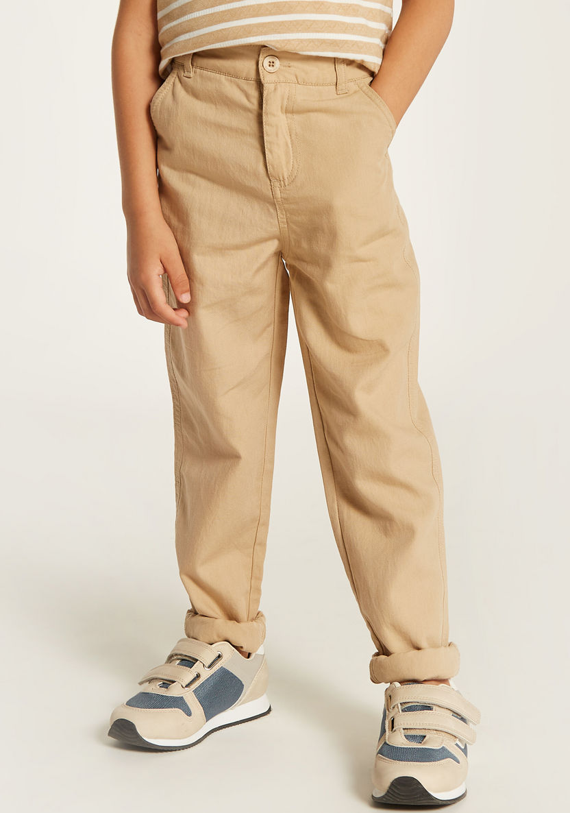 Juniors Solid Mid-Rise Pants with Button Closure and Pockets-Pants-image-0