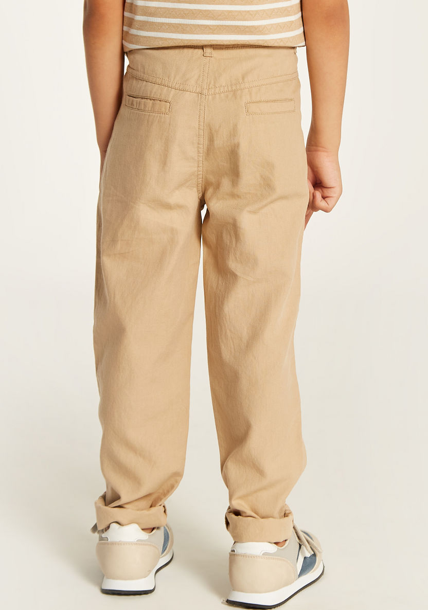 Juniors Solid Mid-Rise Pants with Button Closure and Pockets-Pants-image-3
