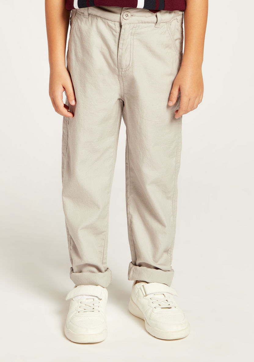 Juniors Solid Full Length Pants with Button Closure and Pockets-Pants-image-0