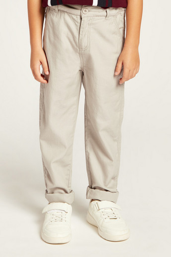 Juniors Solid Full Length Pants with Button Closure and Pockets