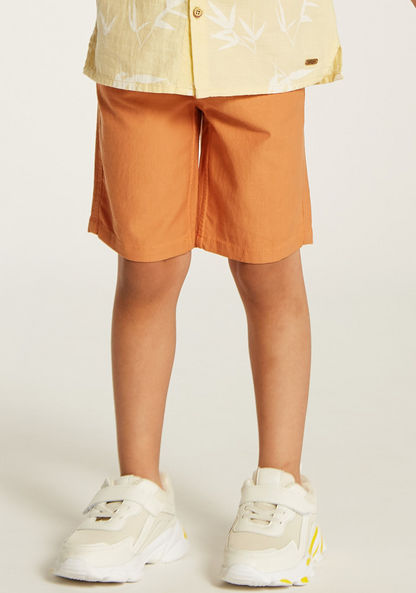 Juniors Solid Mid-Rise Shorts with Button Closure and Pockets-Shorts-image-0