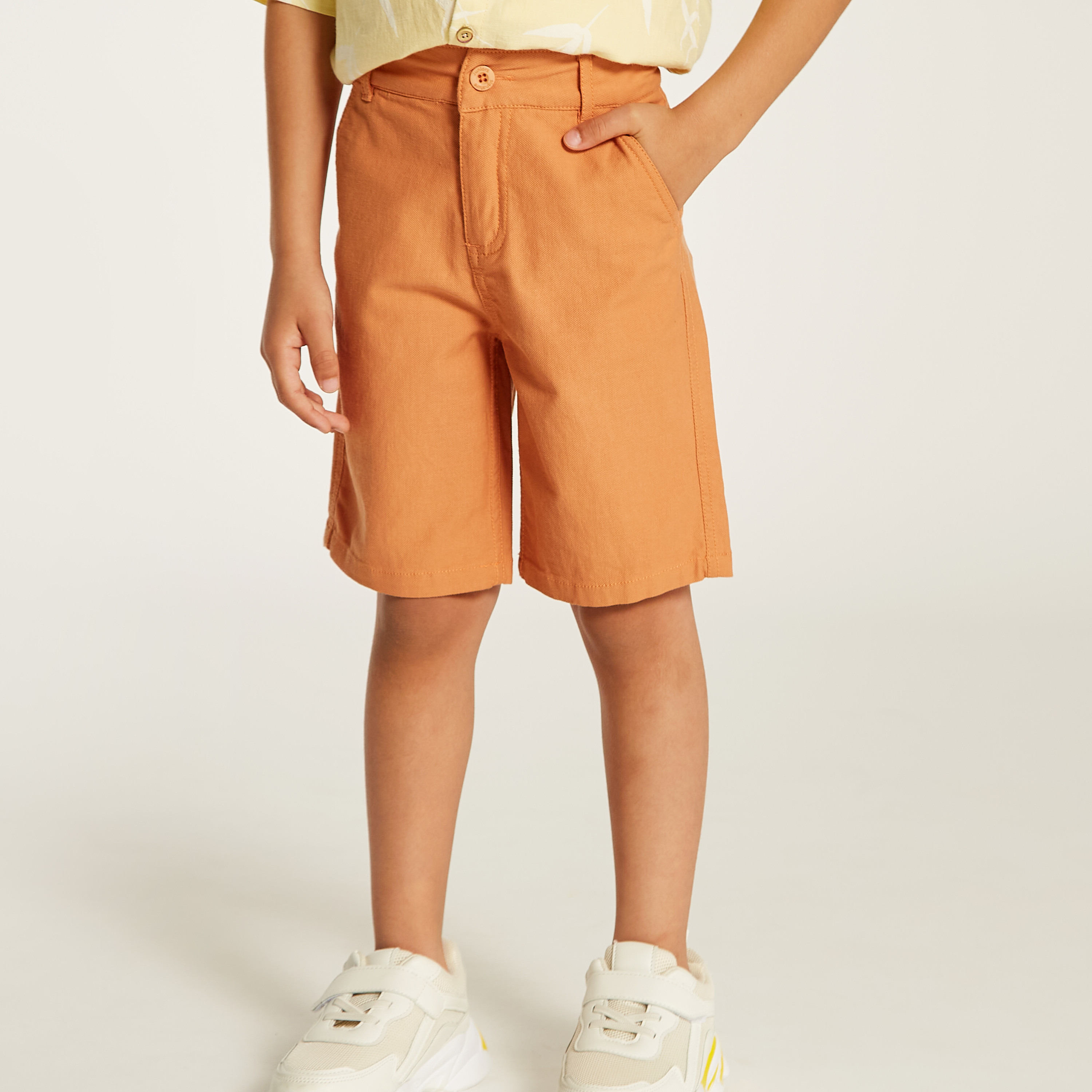 Juniors Solid Mid-Rise Shorts with Button Closure and Pockets-baby-boys-clothing-bottoms-shorts-image-3