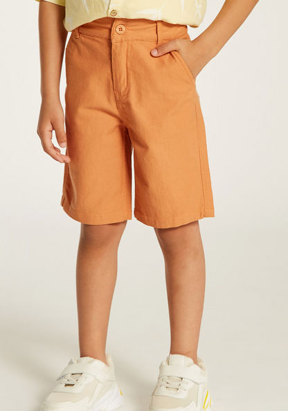Juniors Solid Mid-Rise Shorts with Button Closure and Pockets-Shorts-image-2