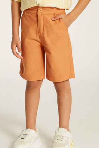 Juniors Solid Mid-Rise Shorts with Button Closure and Pockets