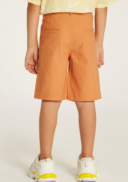 Juniors Solid Mid-Rise Shorts with Button Closure and Pockets-Shorts-image-4