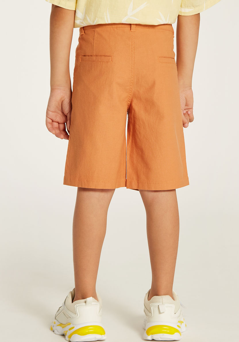Juniors Solid Mid-Rise Shorts with Button Closure and Pockets-Shorts-image-4