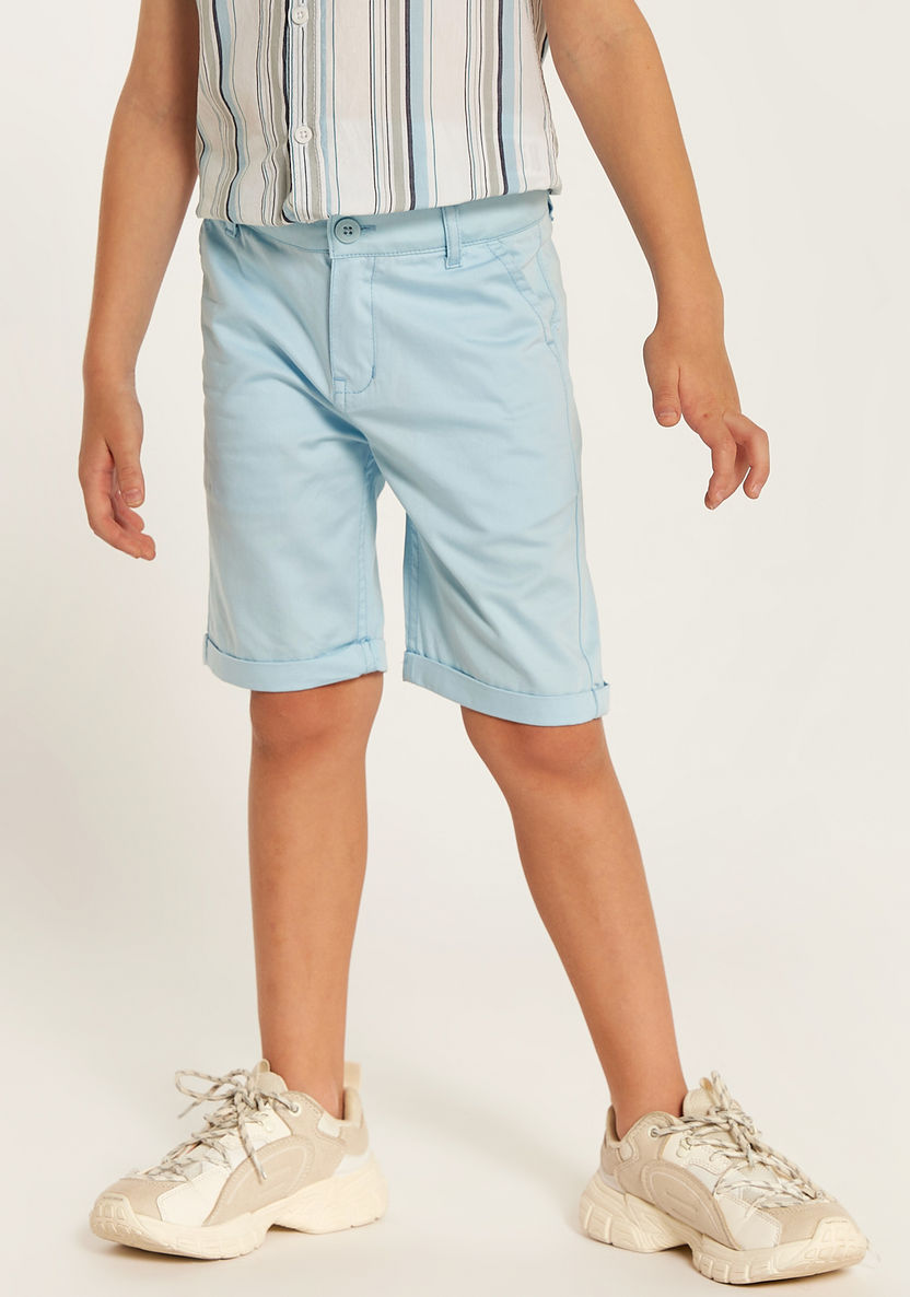 Juniors Solid Mid-Rise Shorts with Button Closure and Pockets-Shorts-image-1
