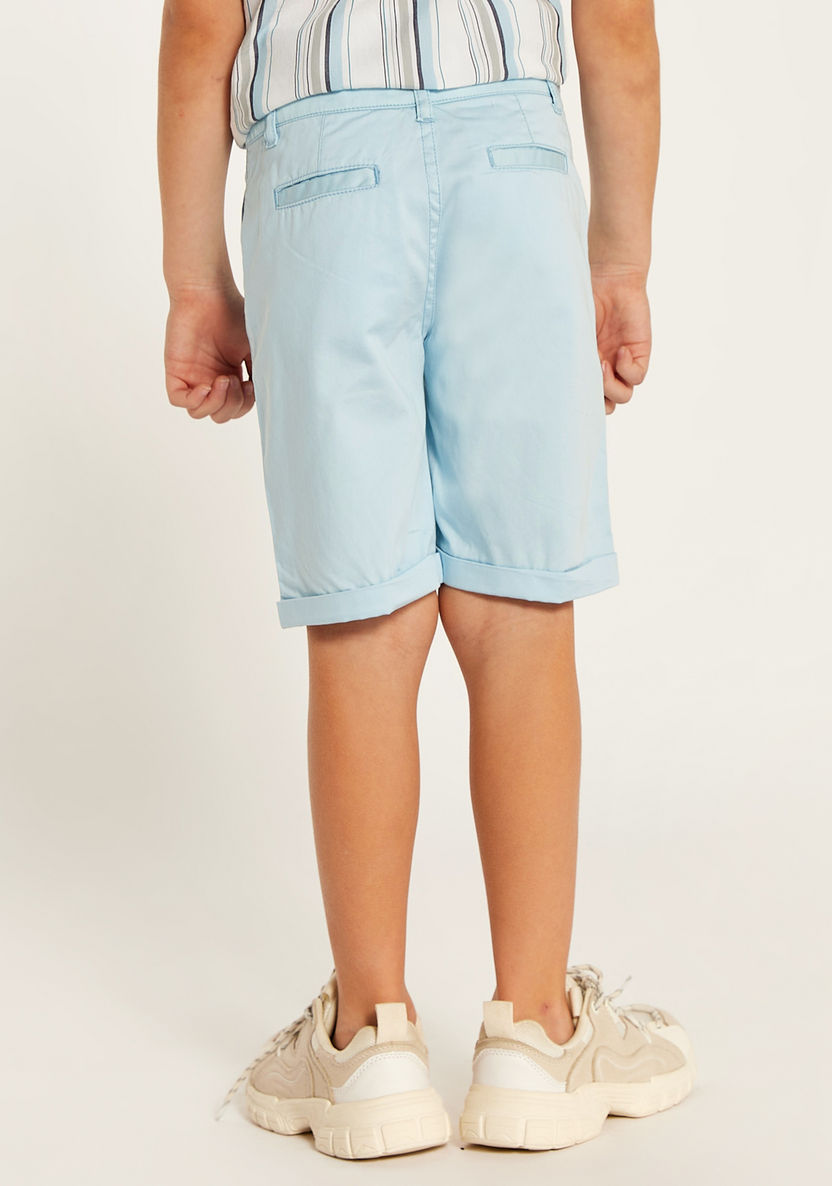 Juniors Solid Mid-Rise Shorts with Button Closure and Pockets-Shorts-image-3