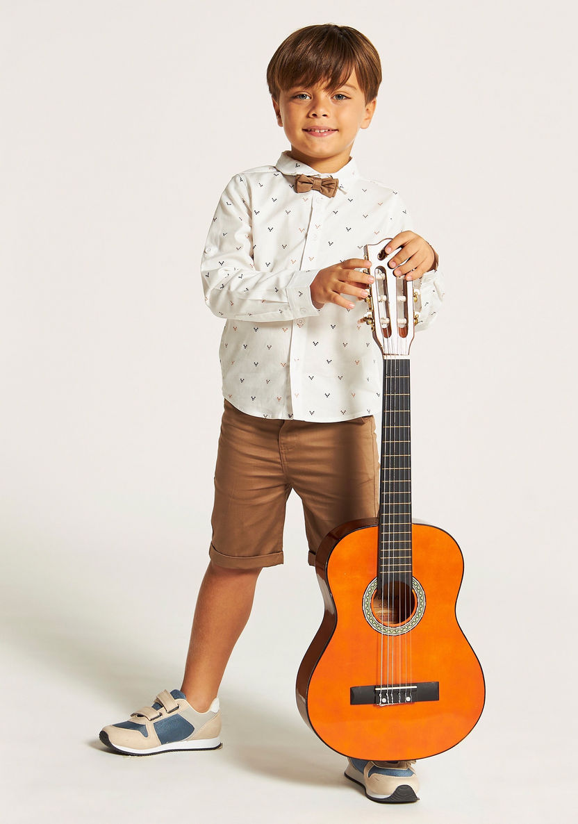 Juniors Printed Shirt with Shorts and Bow Tie-Clothes Sets-image-0