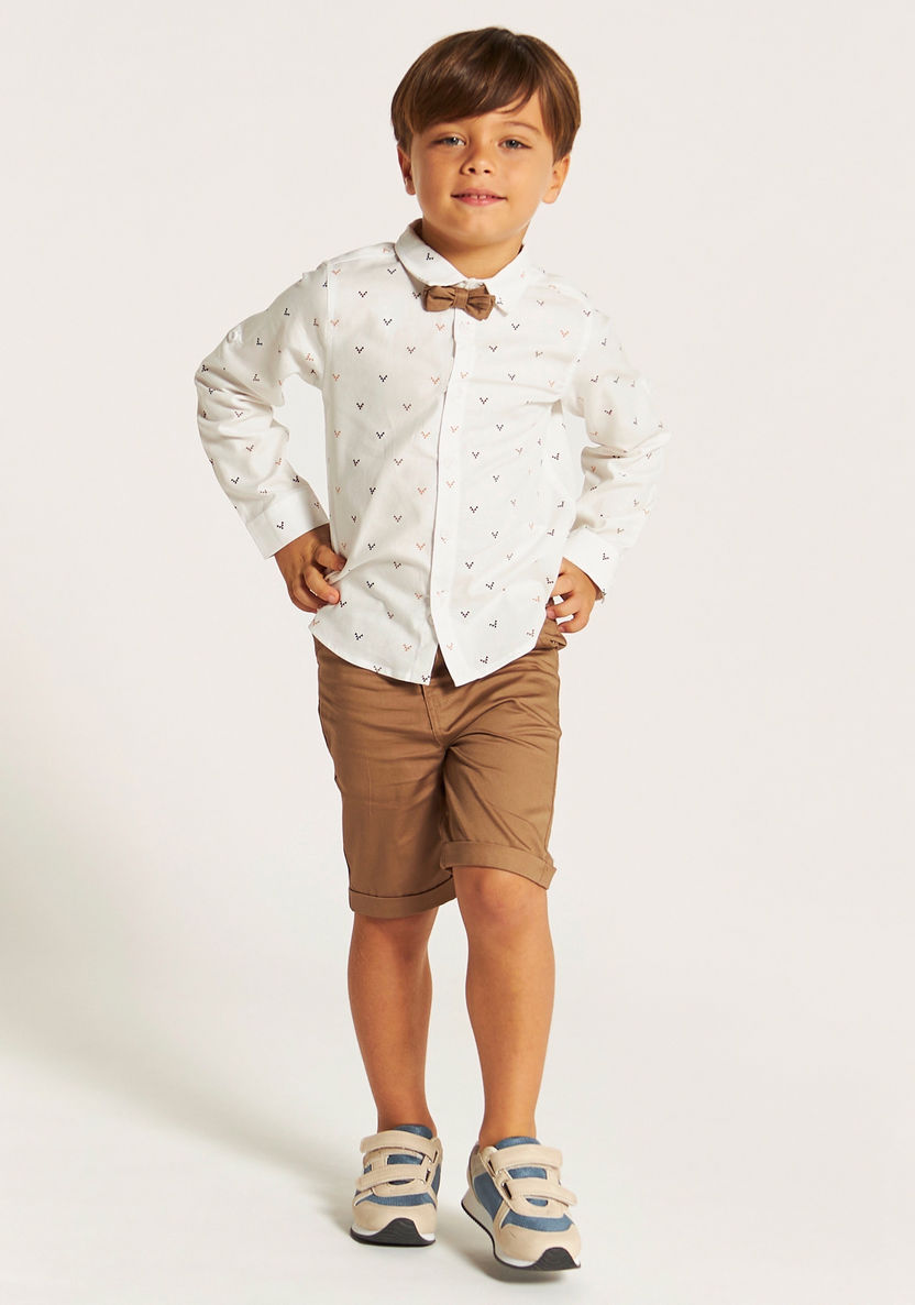 Juniors Printed Shirt with Shorts and Bow Tie-Clothes Sets-image-1