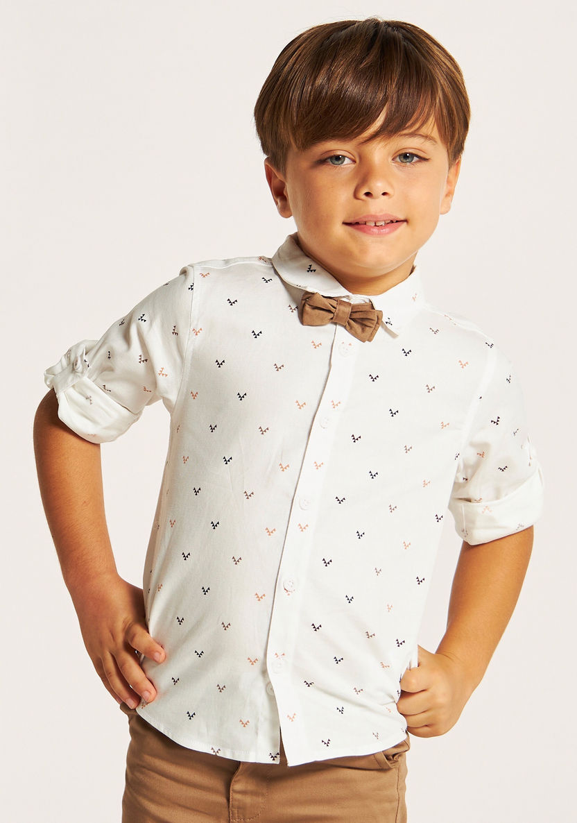 Juniors Printed Shirt with Shorts and Bow Tie-Clothes Sets-image-2