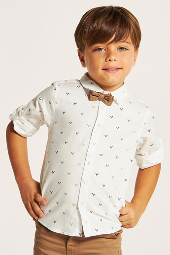 Juniors Printed Shirt with Shorts and Bow Tie