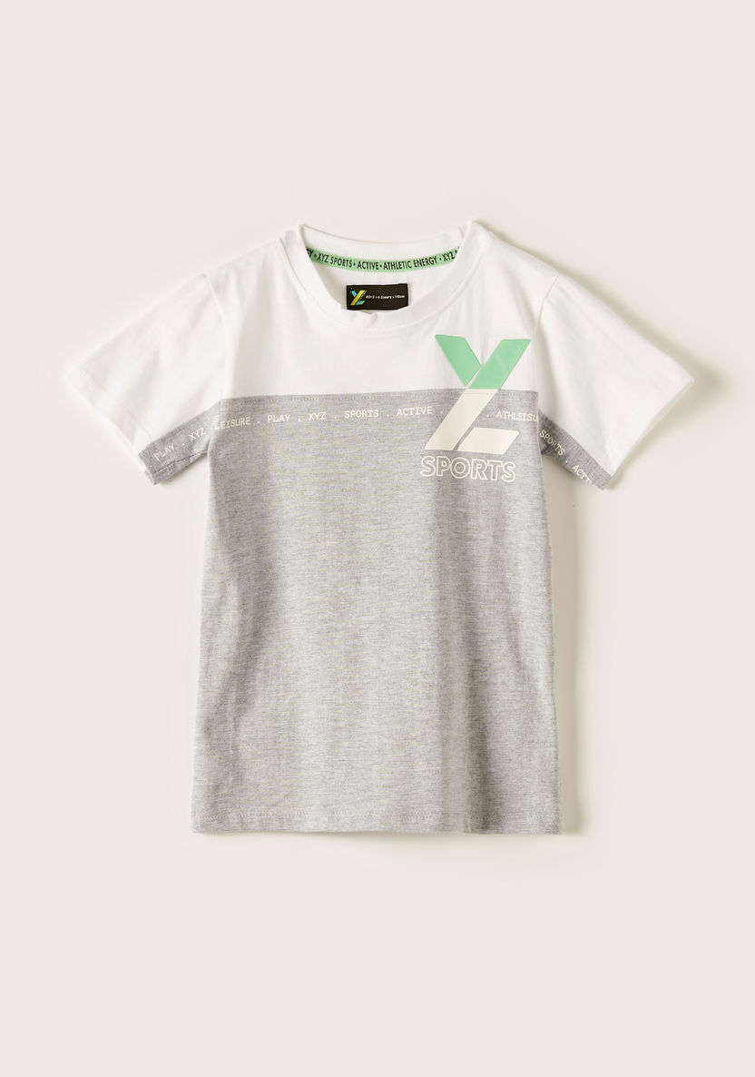 XYZ Printed T-shirt with Round Neck and Short Sleeves-Tops-image-0