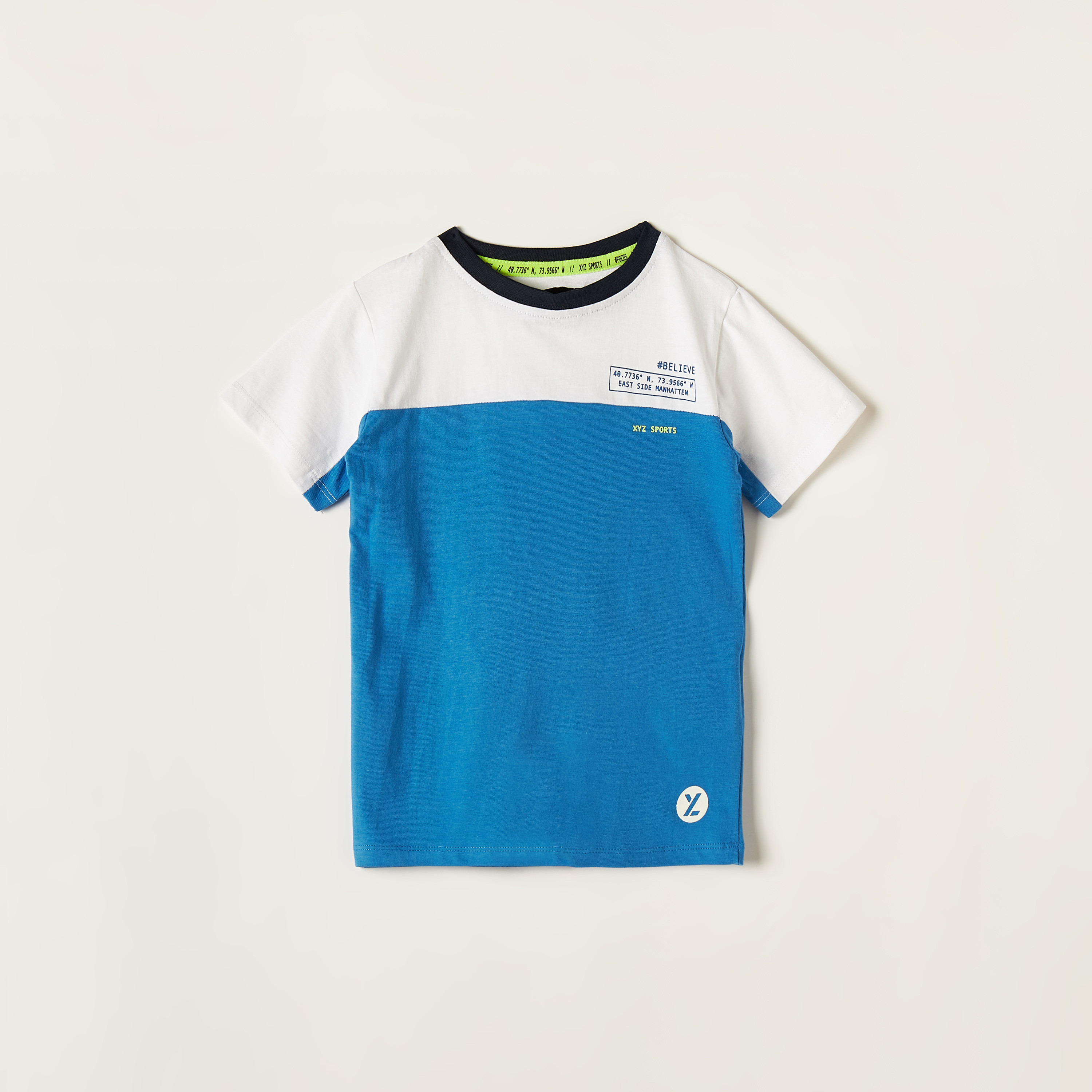 Buy XYZ Panelled T-shirt with Crew Neck and Short Sleeves Online