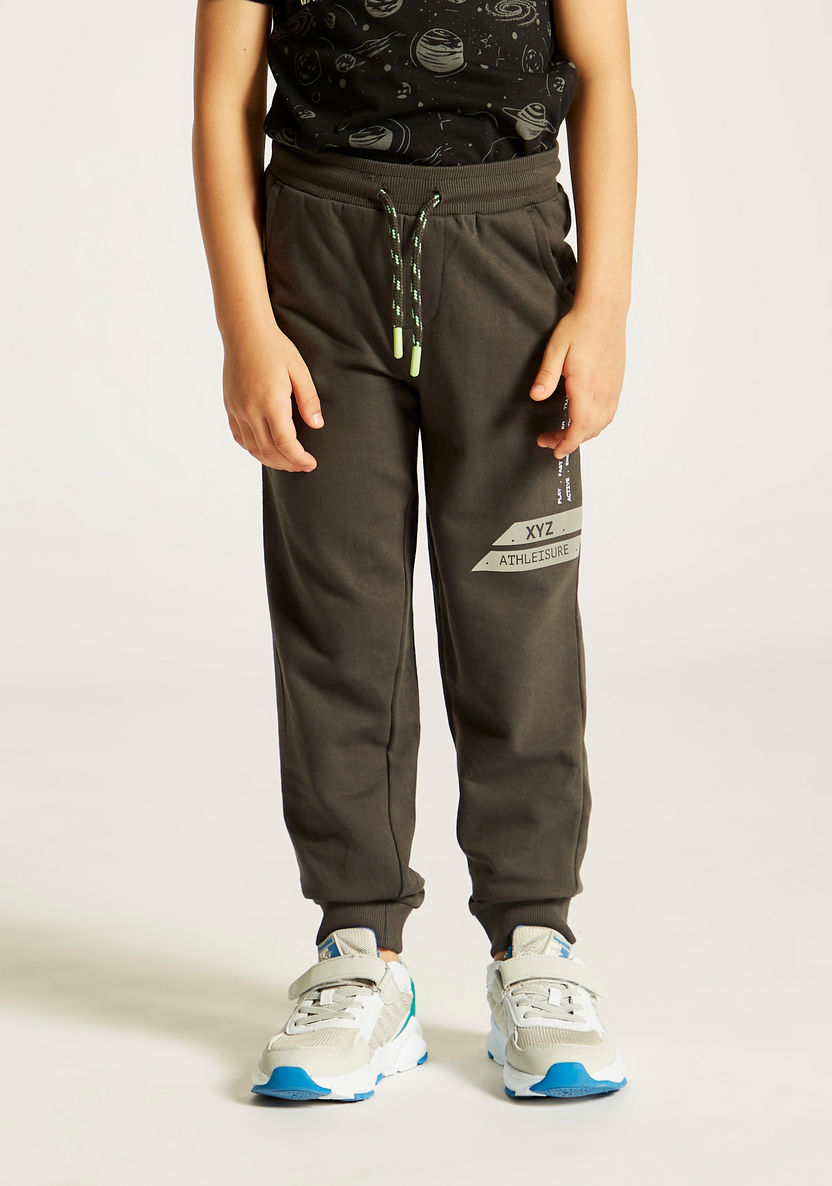 XYZ Printed Joggers with Drawstring Closure and Pockets-Joggers-image-1