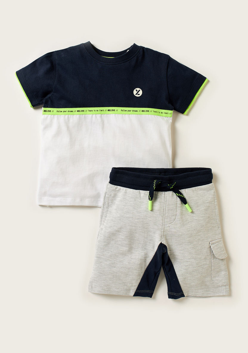 XYZ Panelled Crew Neck T-shirt and Shorts Set-Clothes Sets-image-0