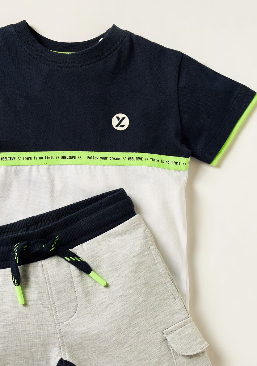 XYZ Panelled Crew Neck T-shirt and Shorts Set-Clothes Sets-image-1