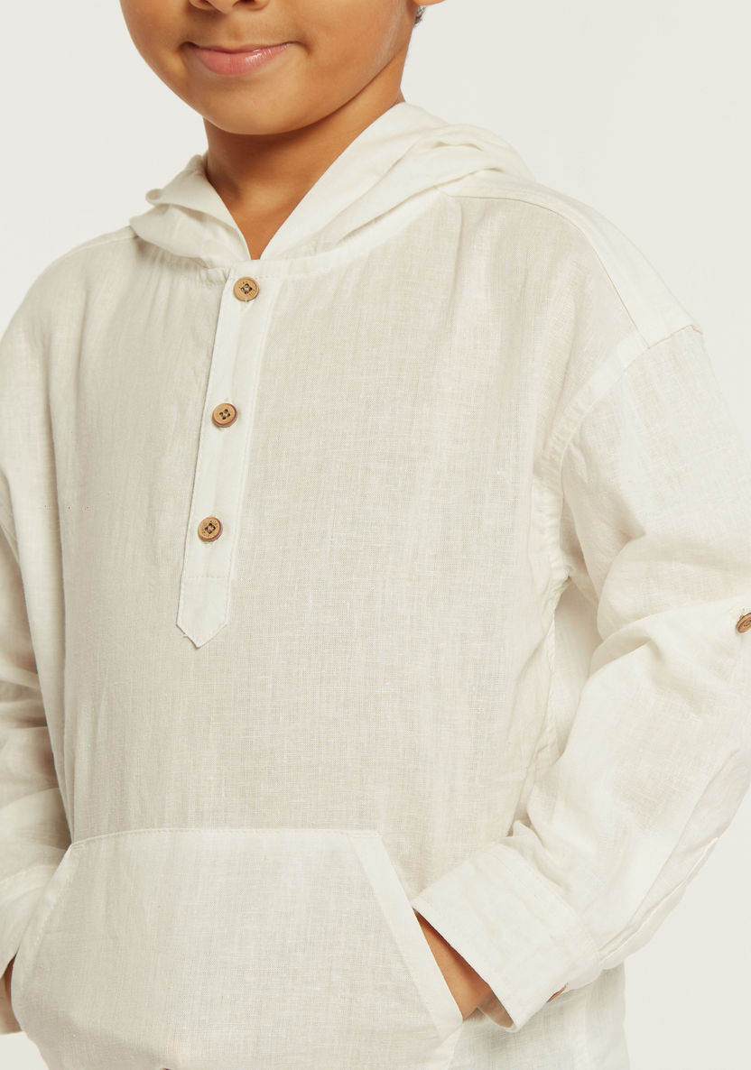 Solid Hooded Shirt with Long Sleeves and Pocket Detail-Shirts-image-2