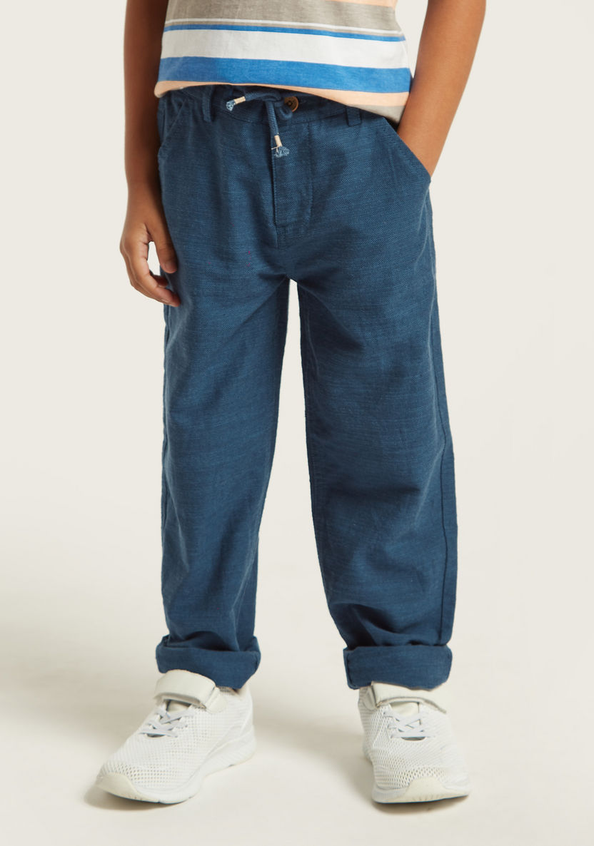 Solid Woven Pants with Pocket Detail and Button Closure-Pants-image-0
