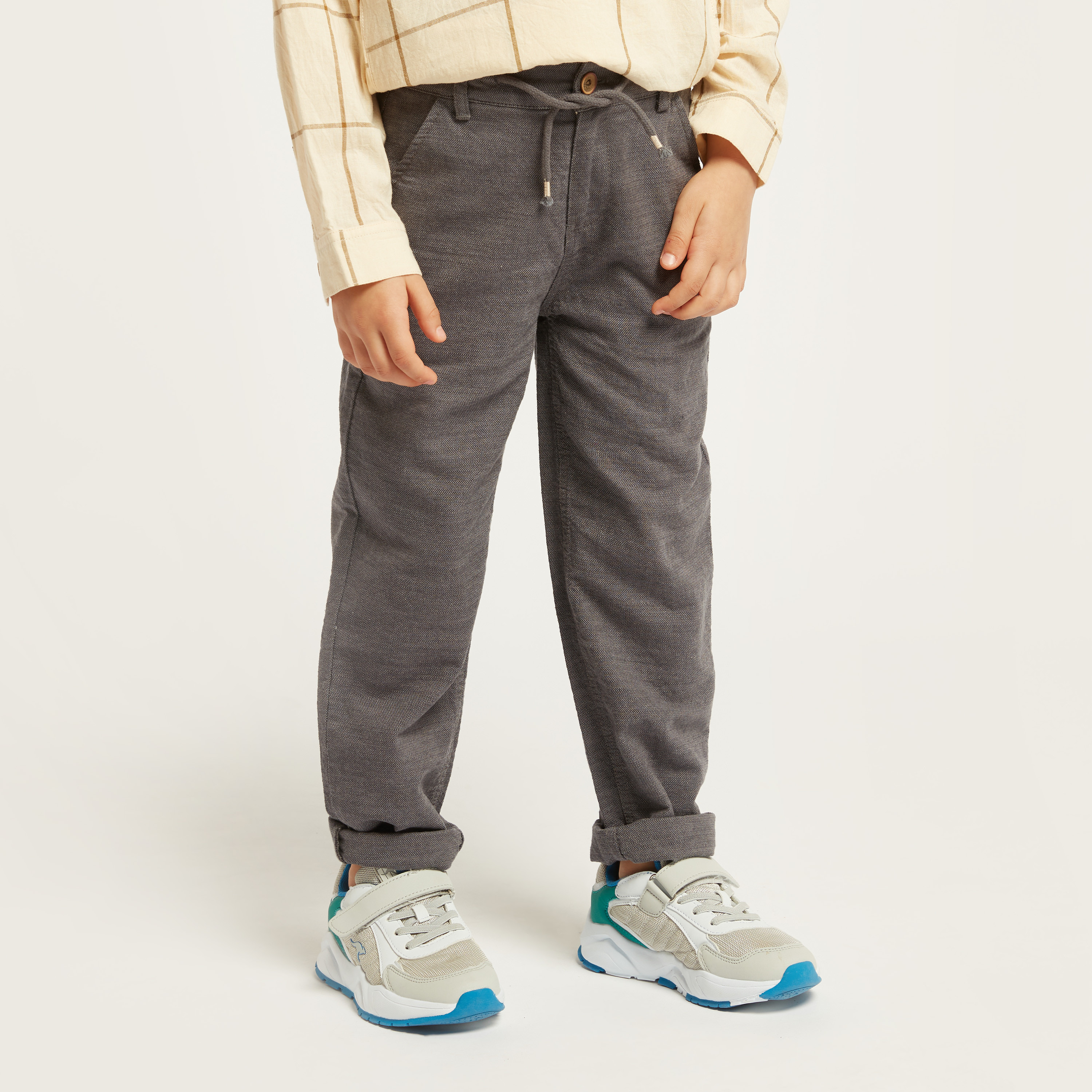 Eligo Solid Woven Pants with Pocket Detail and Button Closure-boys-clothing-bottoms-trousers-image-1