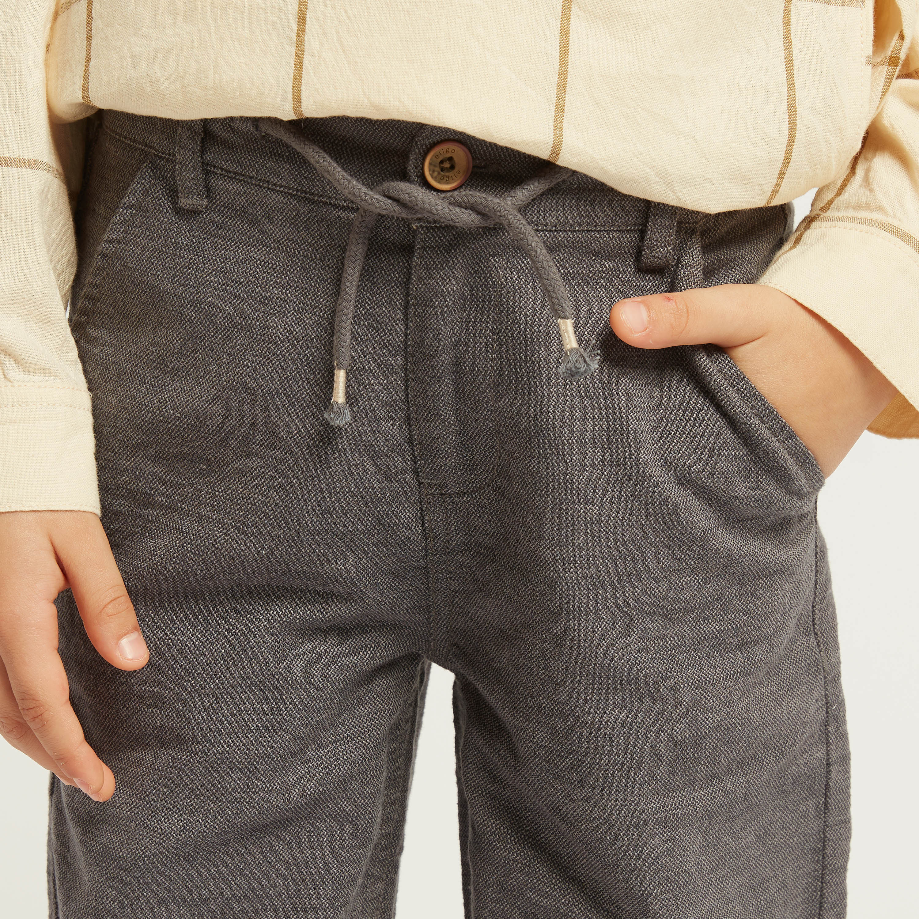 Eligo Solid Woven Pants with Pocket Detail and Button Closure-boys-clothing-bottoms-trousers-image-3