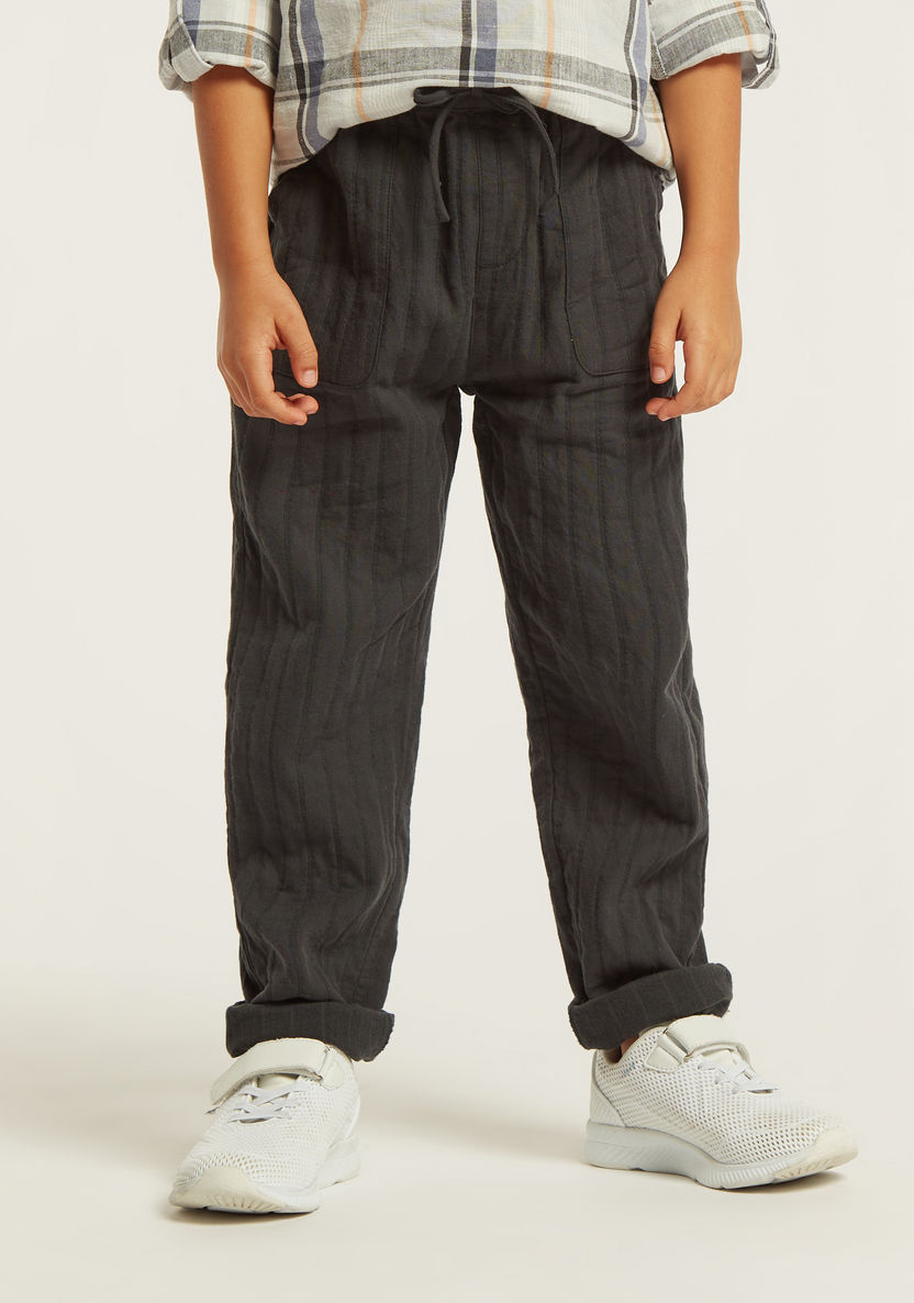 Textured Pants with Elasticated Drawstring Closure and Pockets-Pants-image-0