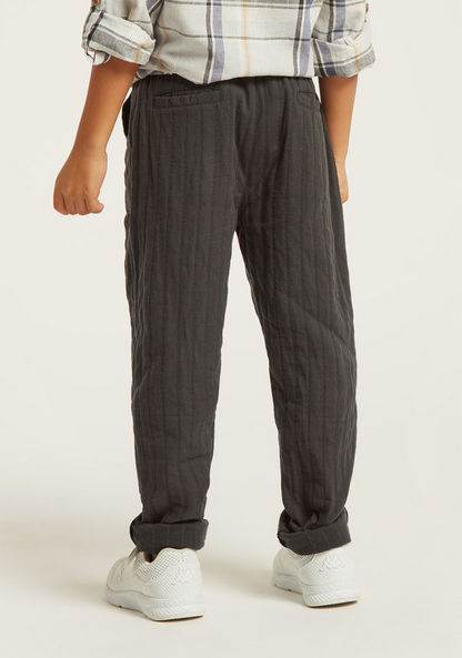 Textured Pants with Elasticated Drawstring Closure and Pockets