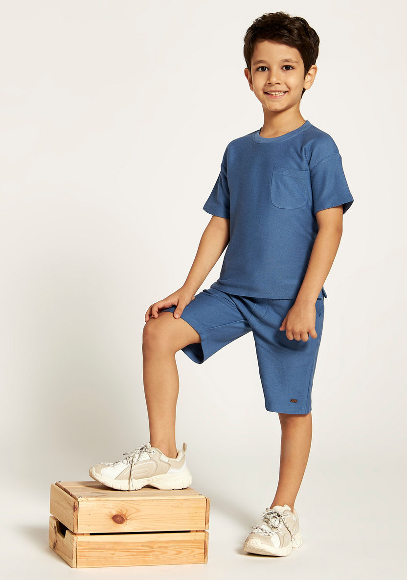 Textured Round Neck T-shirt and Shorts Set-Clothes Sets-image-0