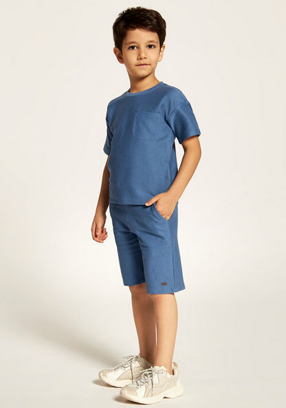 Textured Round Neck T-shirt and Shorts Set