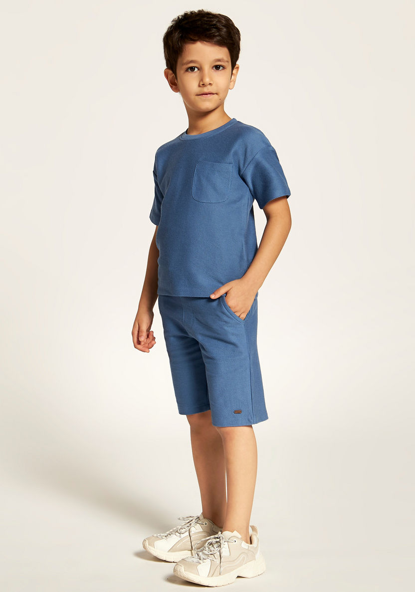 Textured Round Neck T-shirt and Shorts Set-Clothes Sets-image-1
