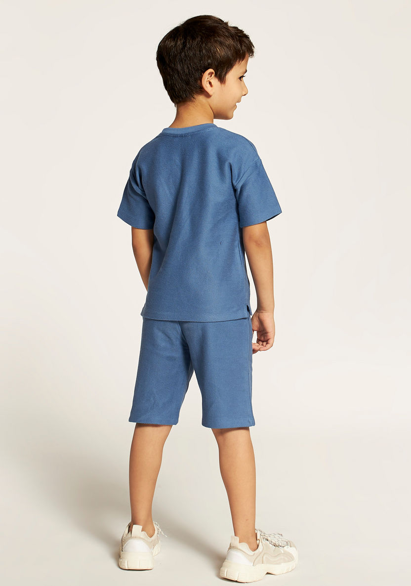 Textured Round Neck T-shirt and Shorts Set-Clothes Sets-image-4