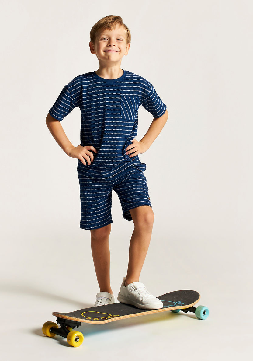 Striped Crew Neck T-shirt with Elasticated Waist Shorts-Clothes Sets-image-0