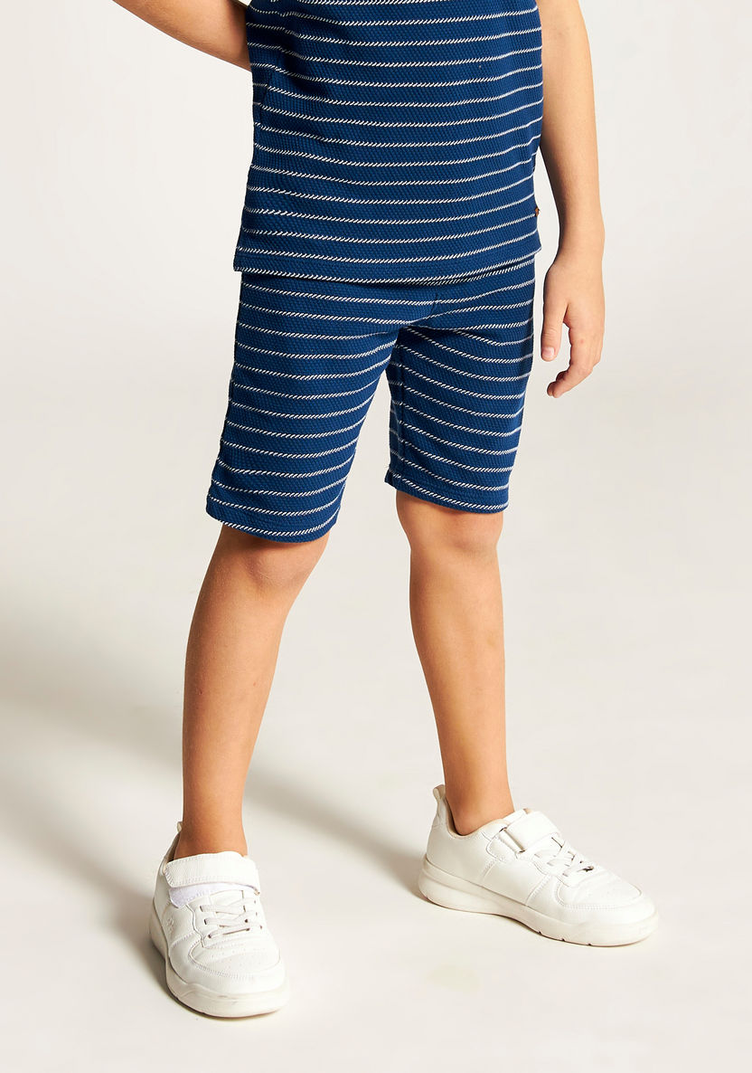 Striped Crew Neck T-shirt with Elasticated Waist Shorts-Clothes Sets-image-3