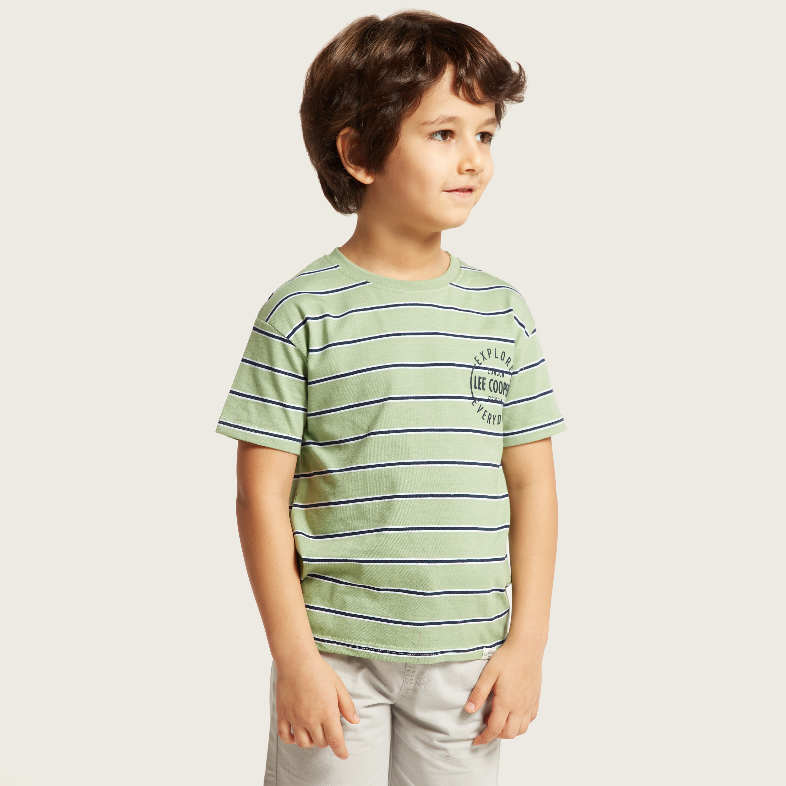 Lee Cooper Striped Crew Neck T-Shirt with Short Sleeves-boys-clothing-tshirtsandpolos-image-1