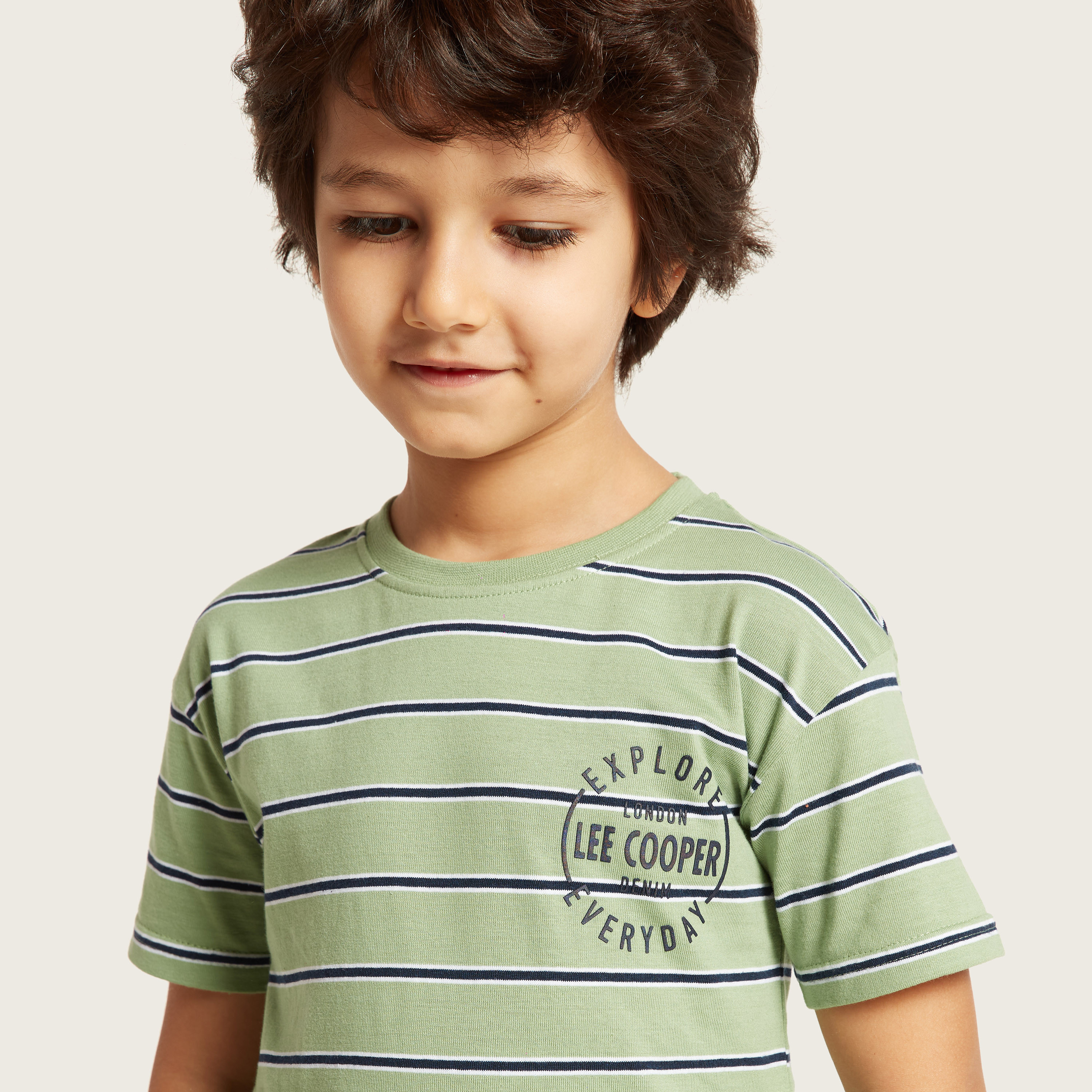 Lee Cooper Striped Crew Neck T-Shirt with Short Sleeves-boys-clothing-tshirtsandpolos-image-3