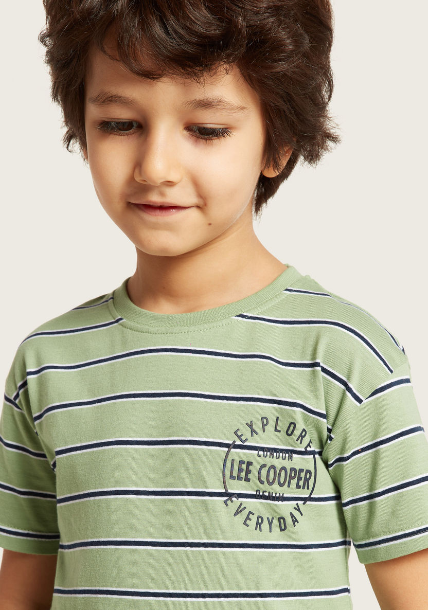 Lee Cooper Striped Crew Neck T-shirt with Short Sleeves-T Shirts-image-2