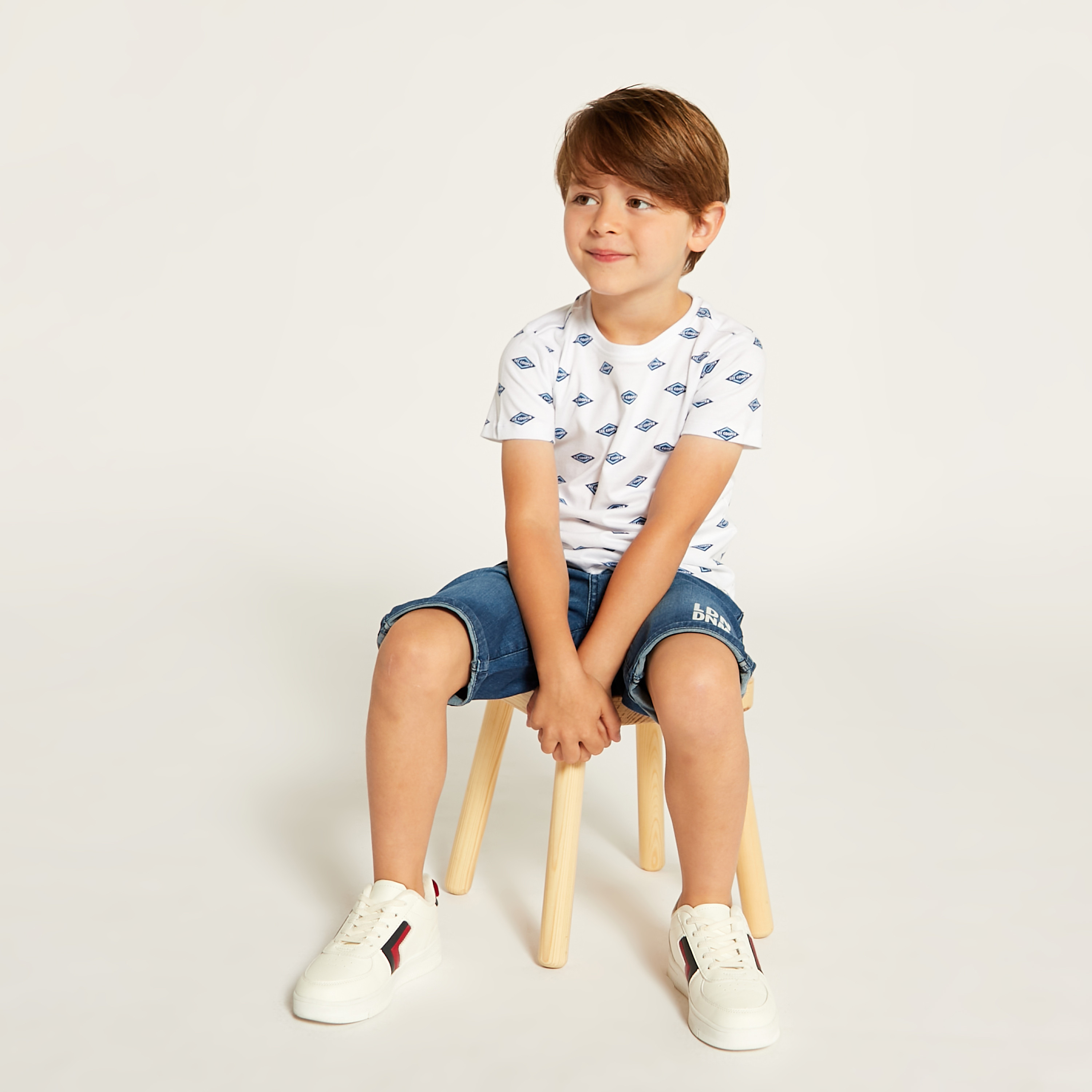 Lee Cooper Printed Crew Neck T-shirt and Denim Shorts Set-boys-clothing-setsandcoords-image-1